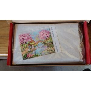 Digital Painting Canvas Paint by Number Bridge Over Stream Colorful Landscape